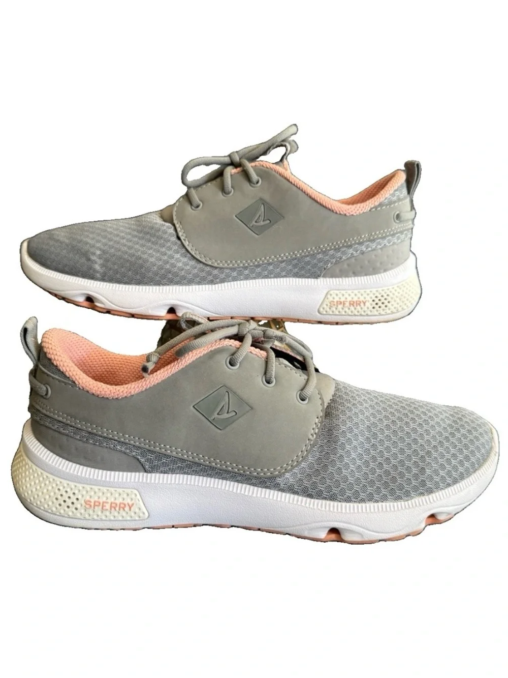 Sperry Top-Sider Fathom Sneakers 8M Grey Peach Mesh Lace Up Athletic Shoes
